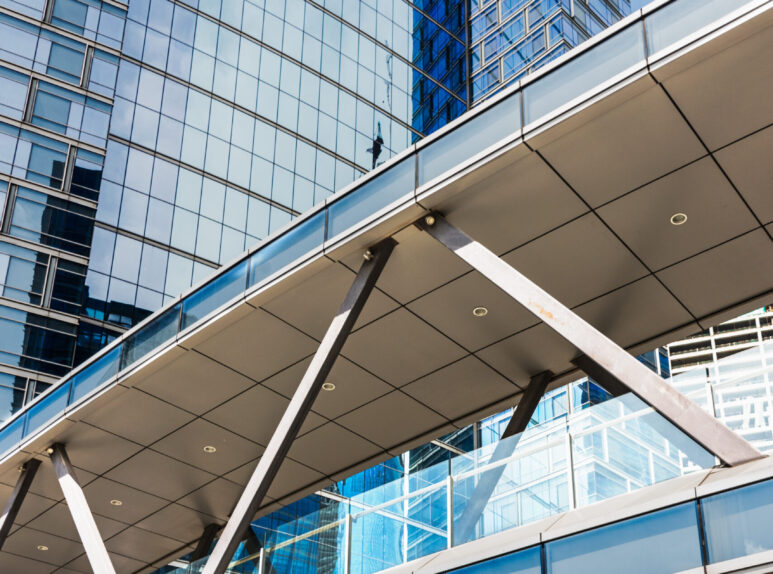 low angle view of skyscrapers in city of China.